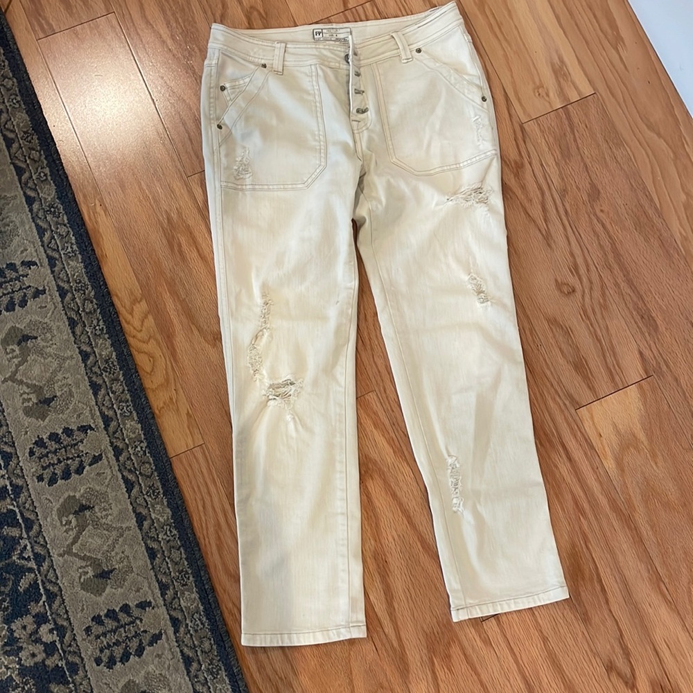 Distressed Free People White Jeans